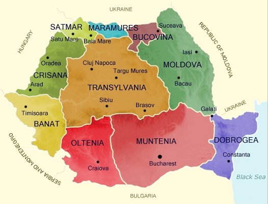 Mapa Rumunska - Dobrudža se nachází na jihovýchodě země